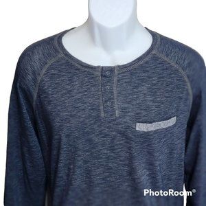 INC International Concepts Men's Large Heather Blue Long Sleeve Henley Shirt EUC